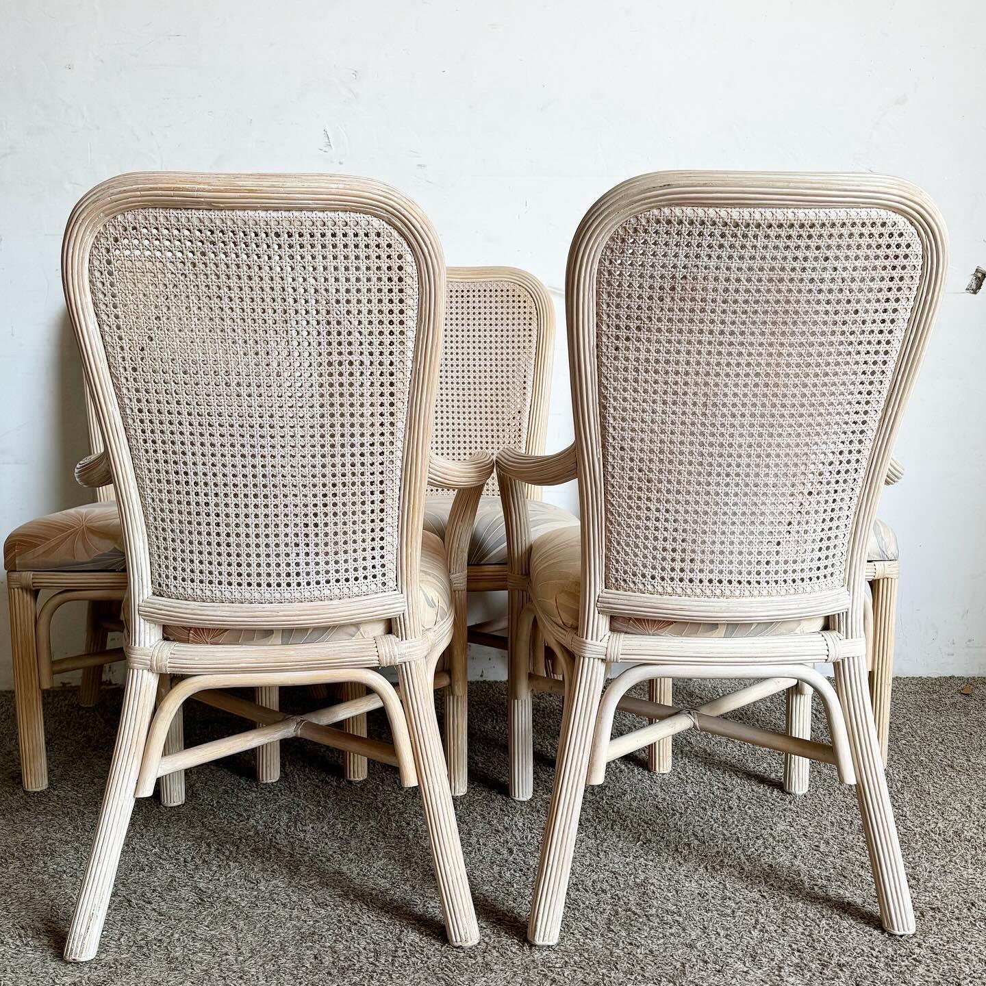 Sedie da pranzo Boho Chic in canna e canne lavate in bianco - Set di 6 in vendita 3