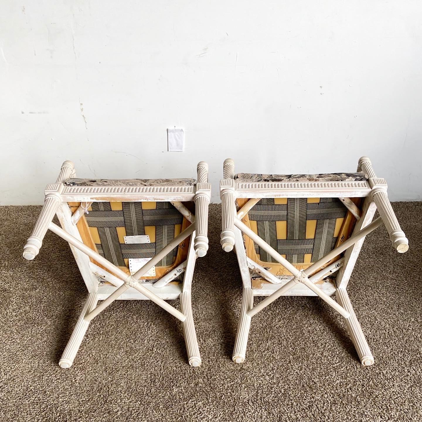 Late 20th Century Boho Chic White Washed Pencil Reed Armchairs - a Pair For Sale