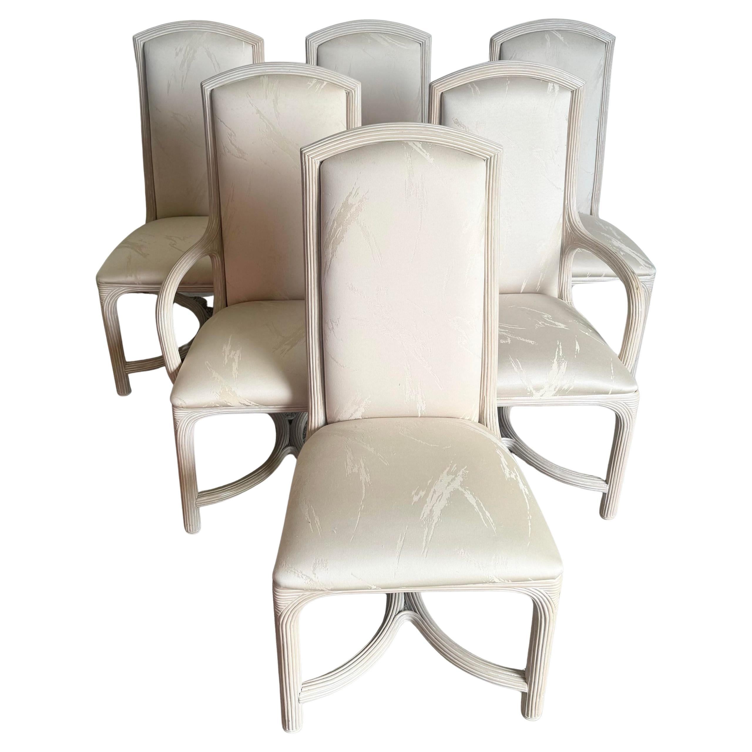 Boho Chic White Washed Pencil Reed Dining Chairs - Set of 6