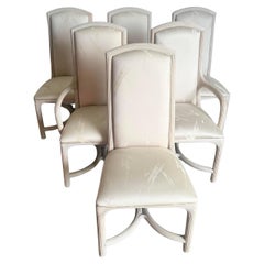 Boho Chic White Washed Pencil Reed Dining Chairs - Set of 6