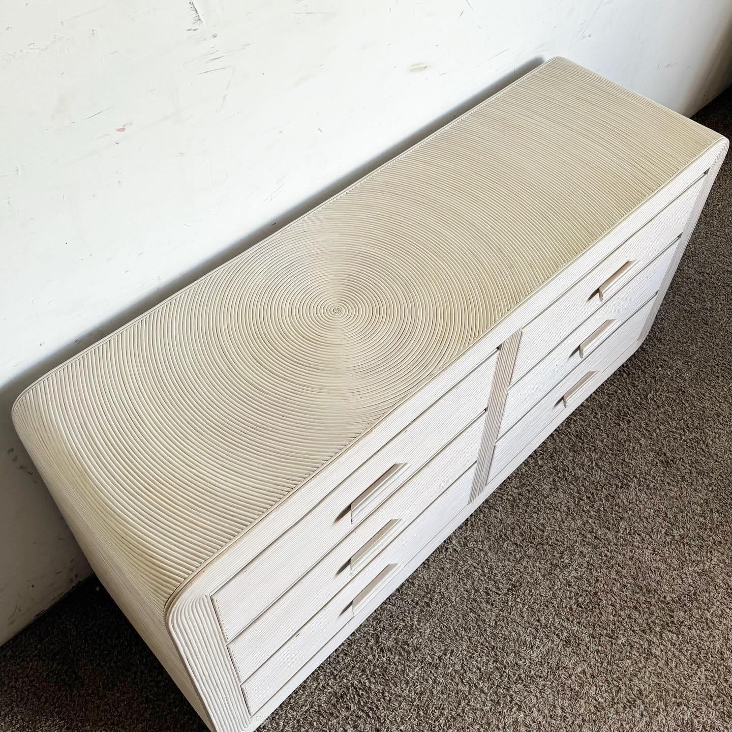 Philippine Boho Chic White Washed Swirl Pencil Reed Waterfall Dresser