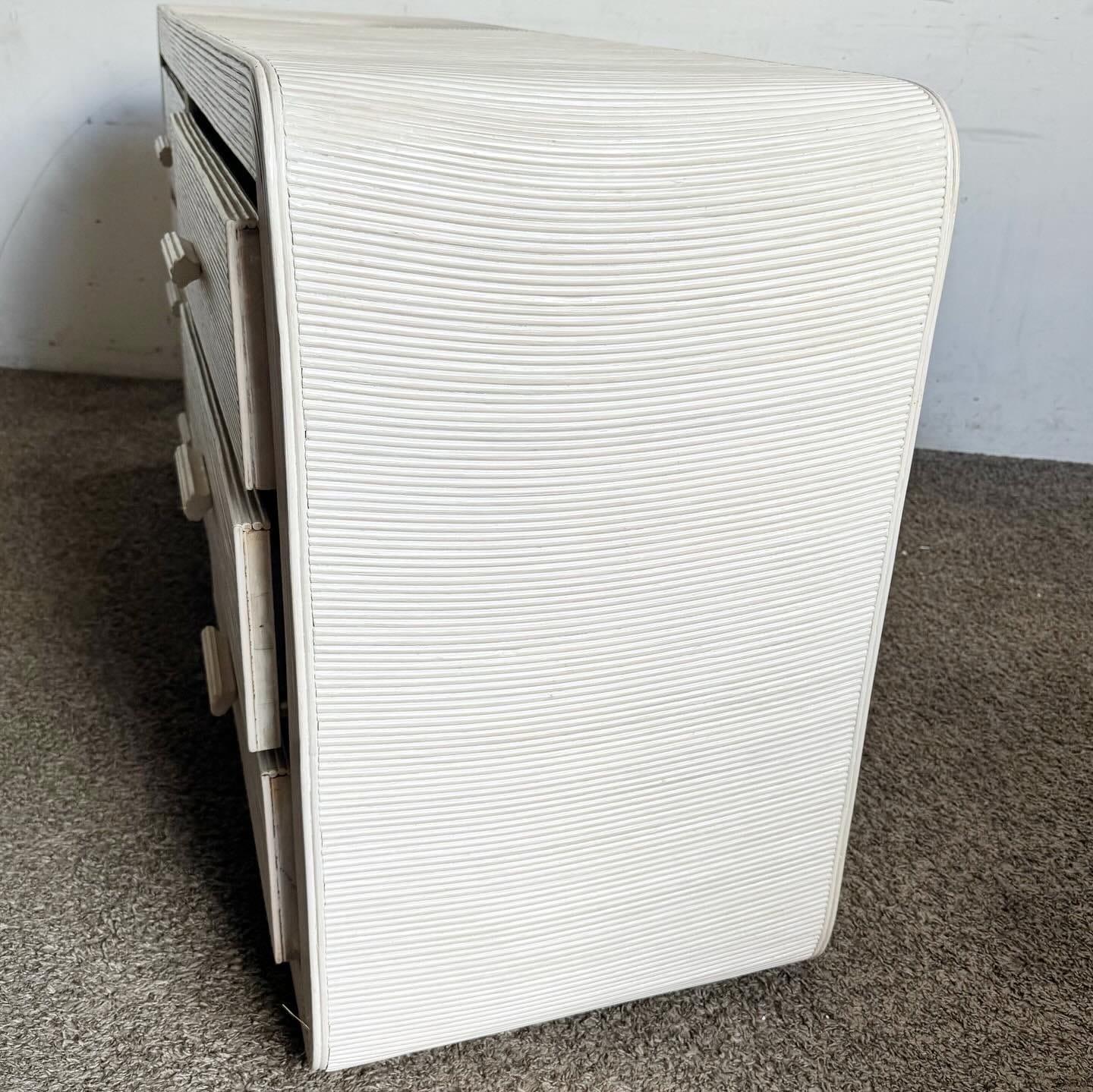 Late 20th Century Boho Chic White Washed Swirl Pencil Reed Waterfall Dresser