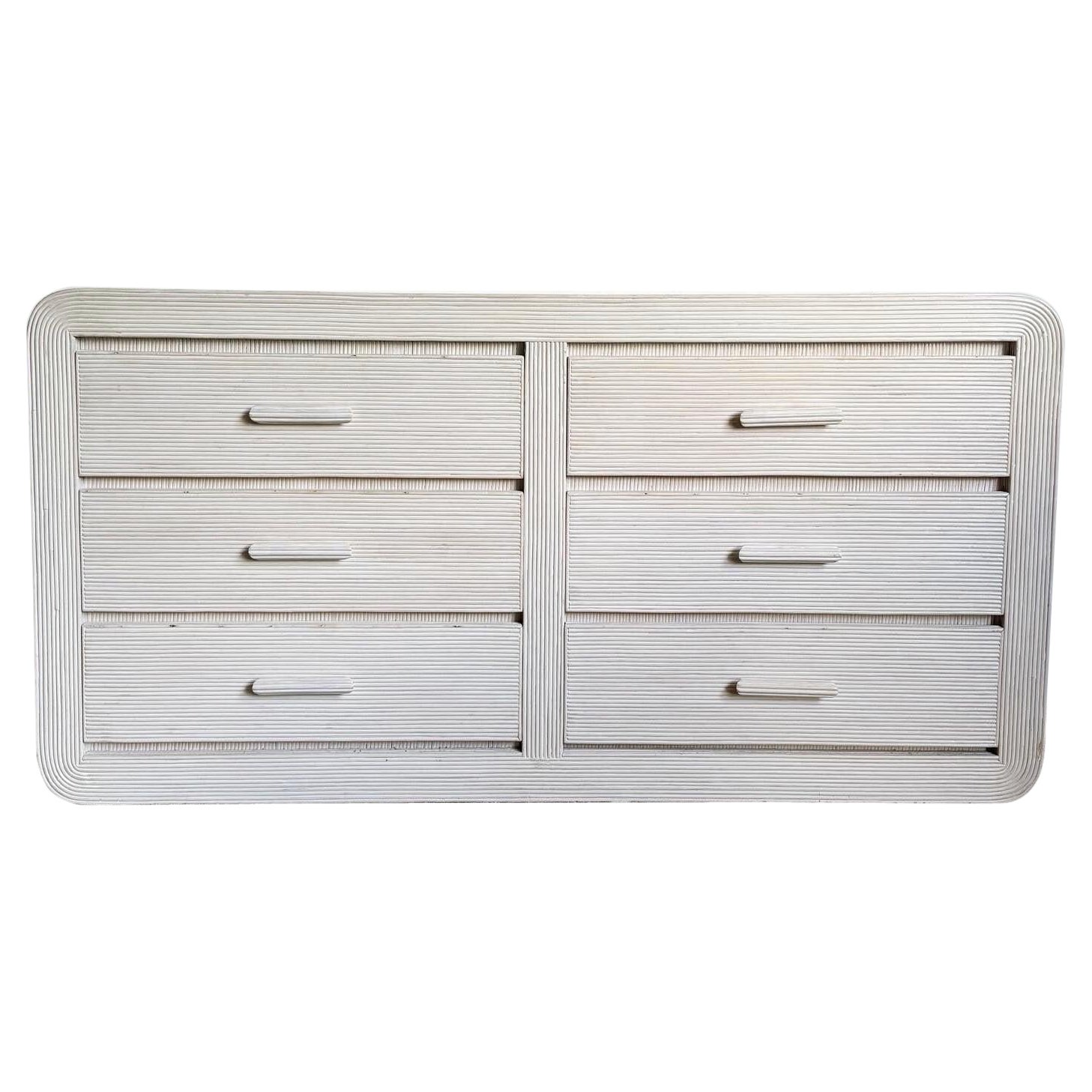 Boho Chic White Washed Swirl Pencil Reed Waterfall Dresser