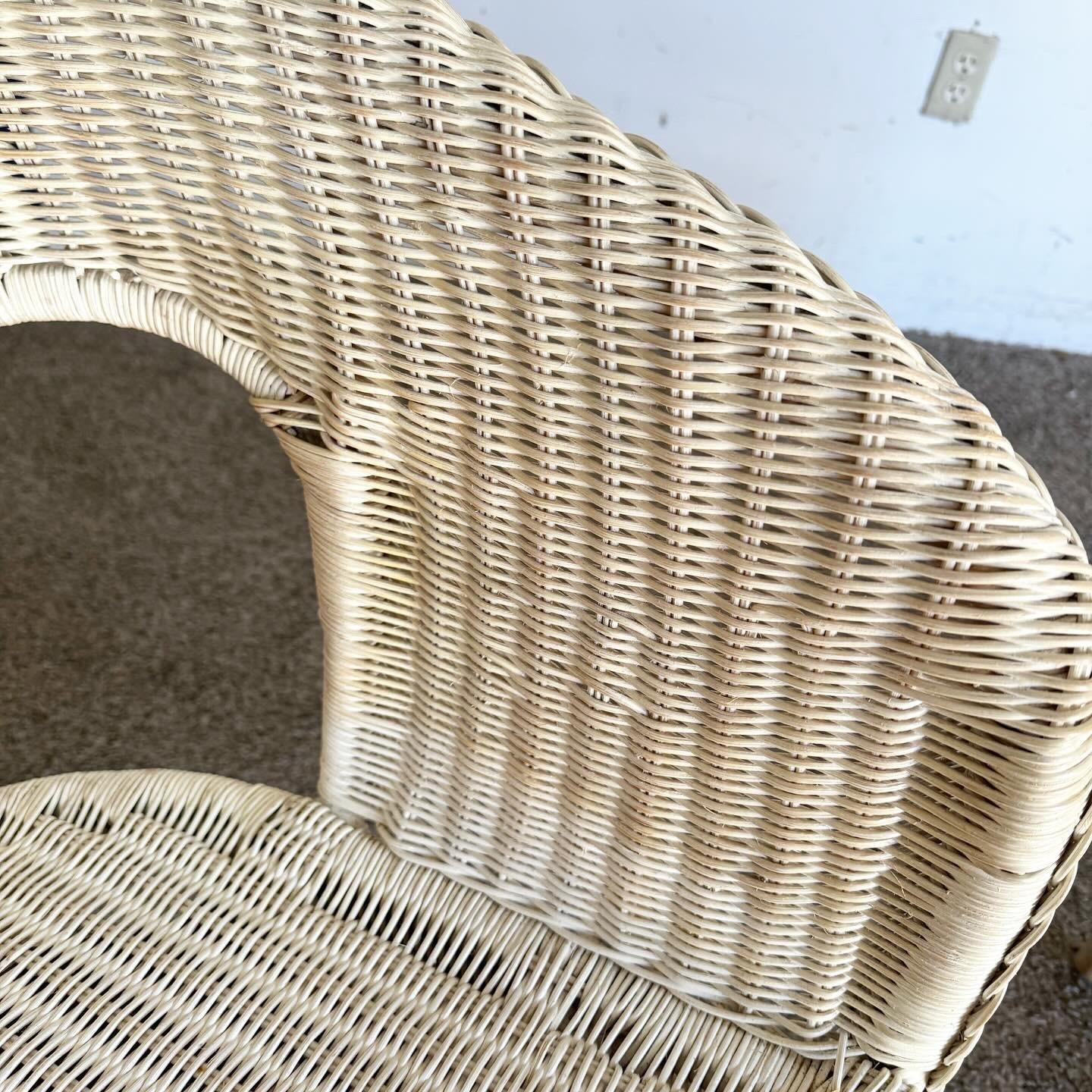 Boho Chic White Washed Wicker and Rattan Lounge Chairs - a Pair For Sale 1