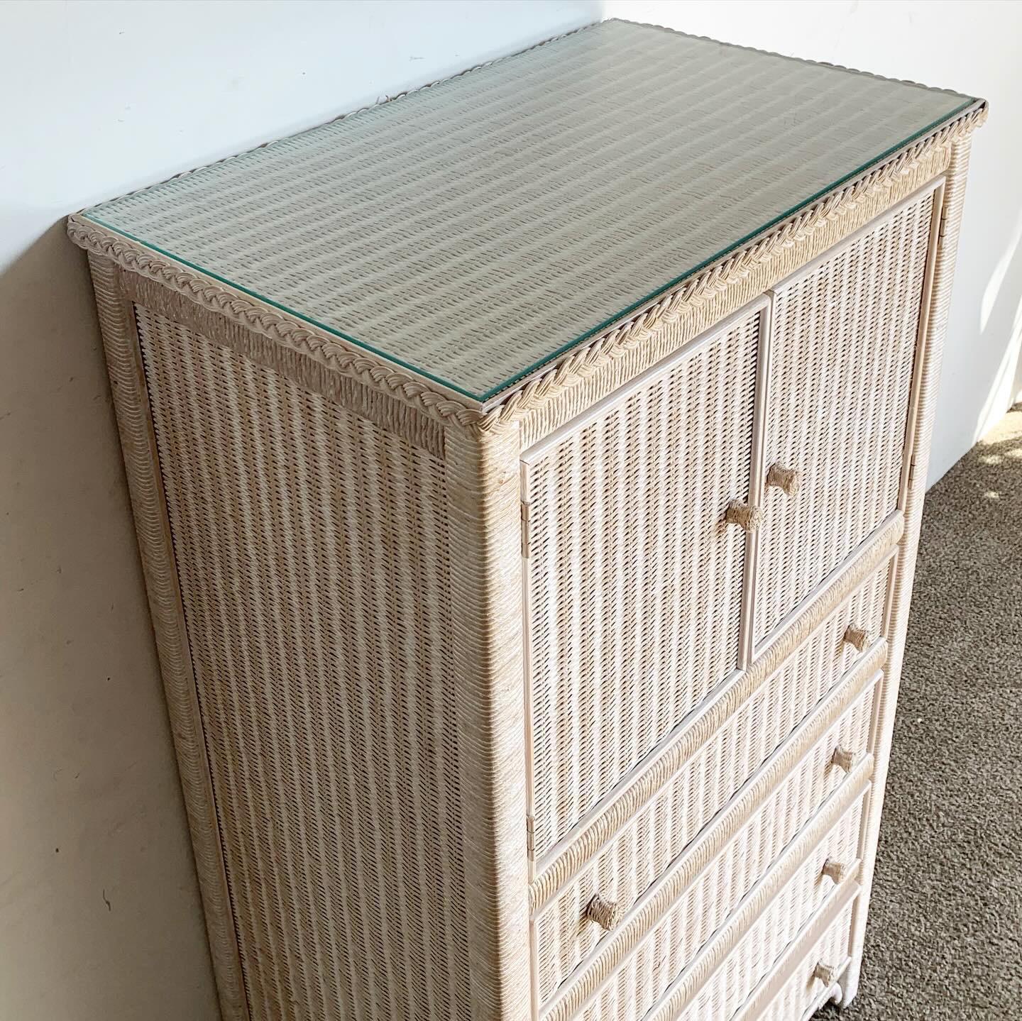 Boho Chic White Washed Wicker Rattan Henry Link Armoire by Lexington 2