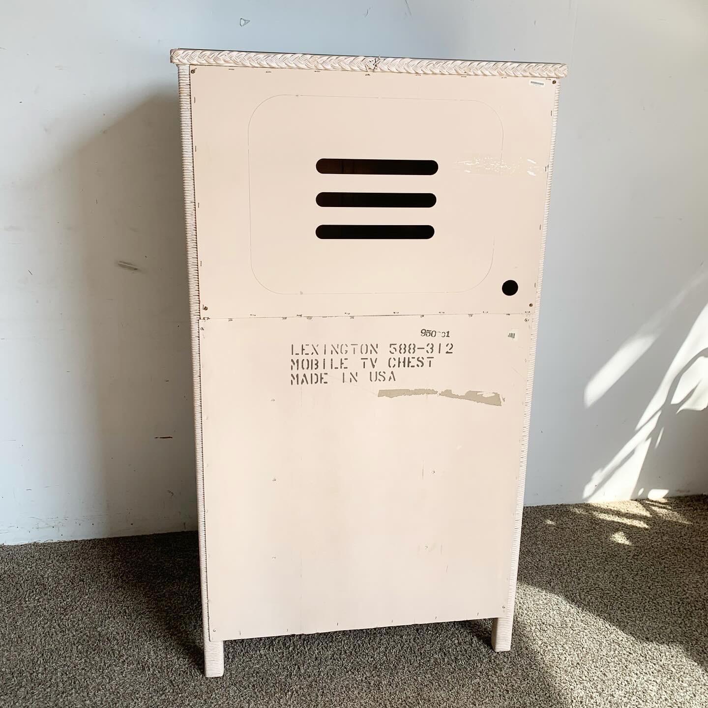 Boho Chic White Washed Wicker Rattan Henry Link Armoire by Lexington 3