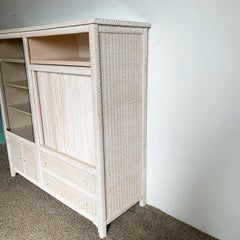 Boho Chic White Washed Wicker Rattan Henry Link Armoire Etagere by Lexington
