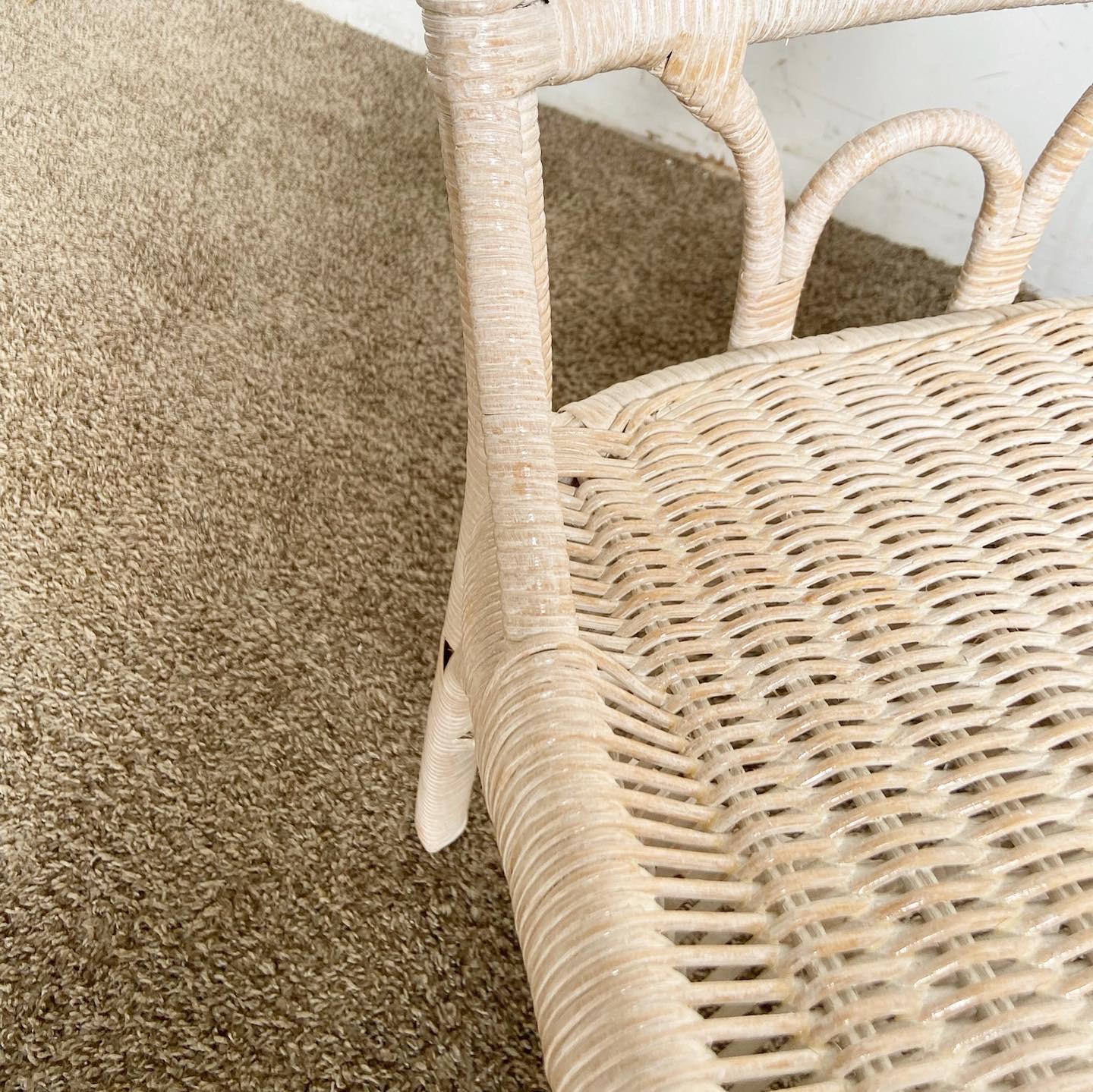 Boho Chic White Washed Wicker Rattan Side Chairs - a Pair For Sale 5