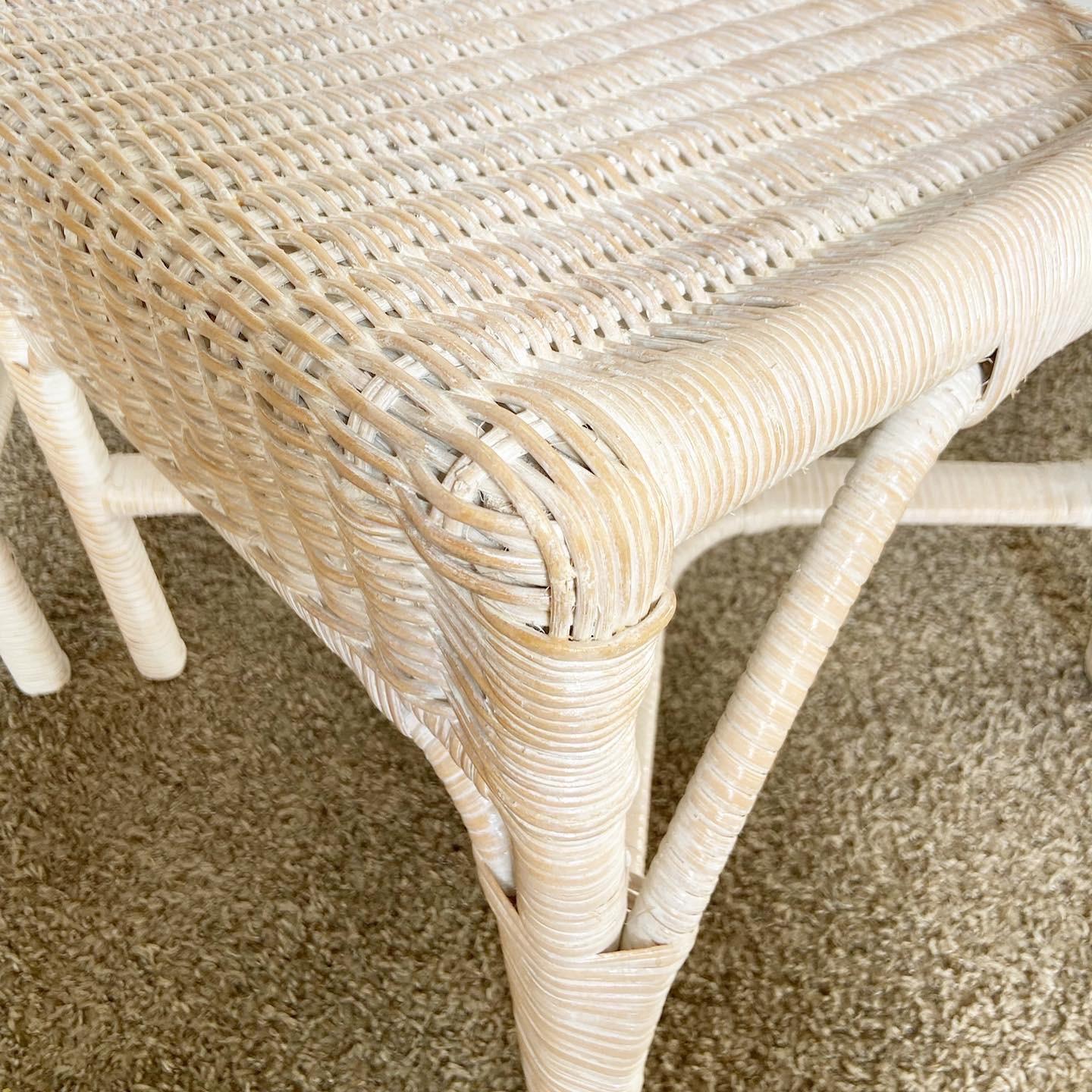 Boho Chic White Washed Wicker Rattan Side Chairs - a Pair For Sale 3