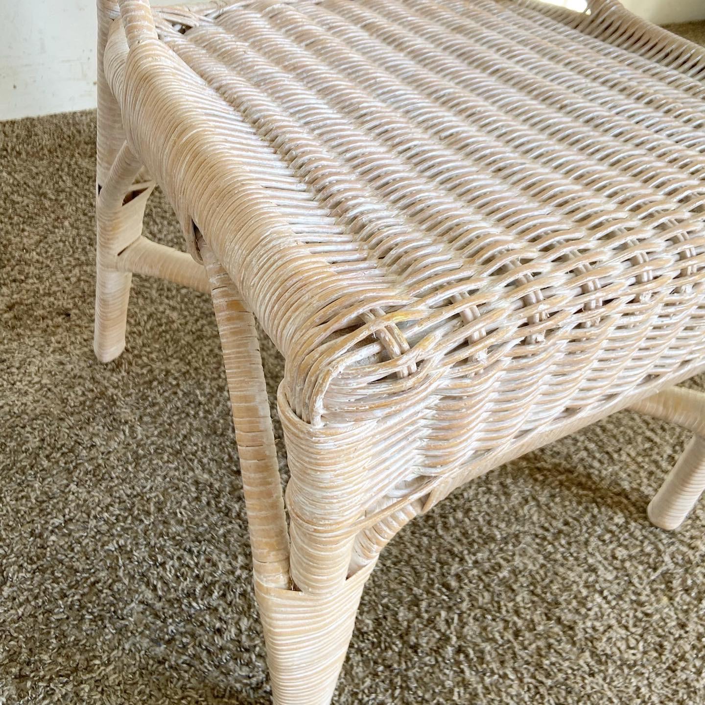Boho Chic White Washed Wicker Rattan Side Chairs - a Pair For Sale 4