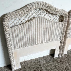 Boho Chic White Washed Wicker Twin Size Headboards by Henry Link - a Pair