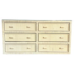 Boho Chic White Washed Wrapped Wicker Glass Top Dresser