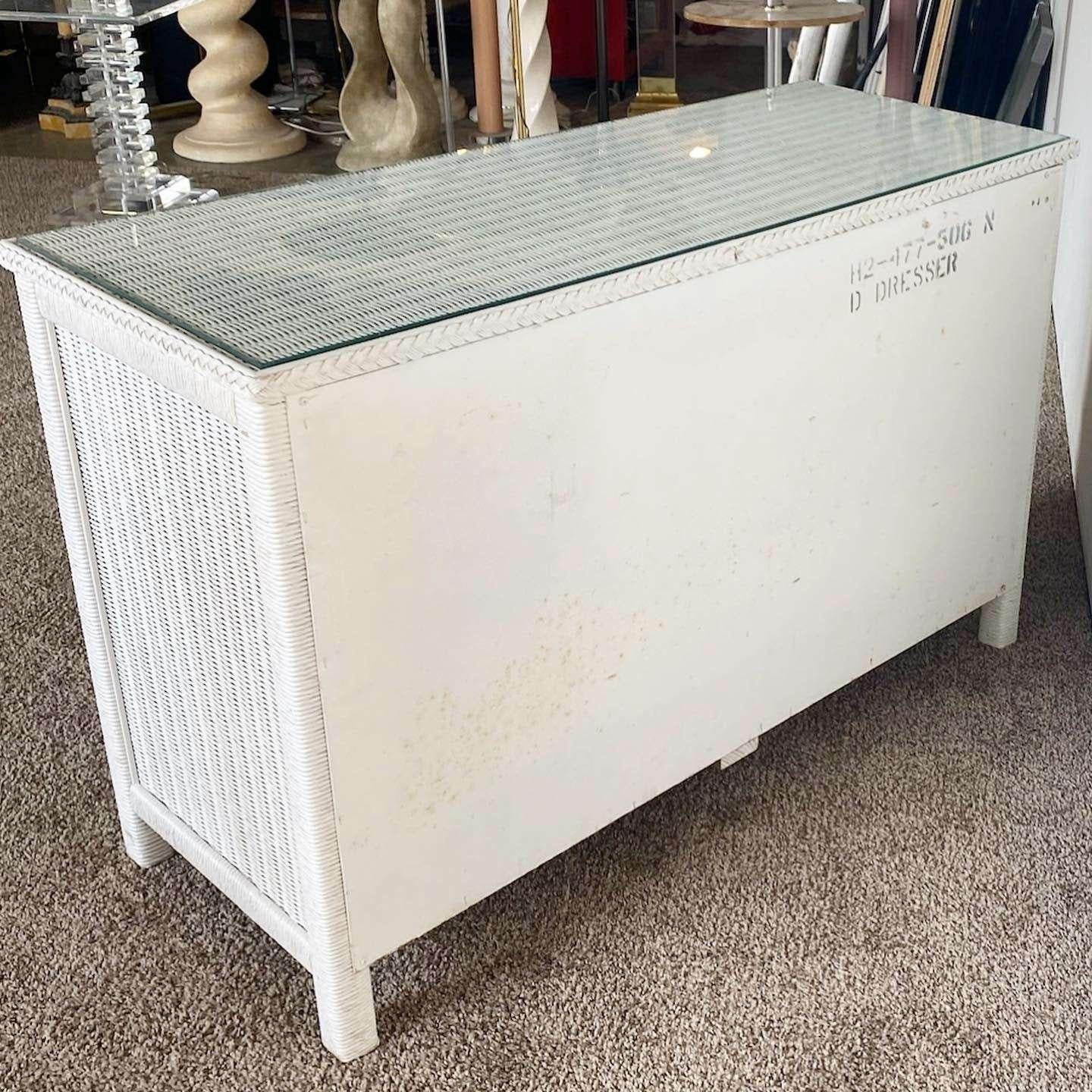 Boho Chic White Wicker and Rattan Dresser by Henry Link For Sale 2
