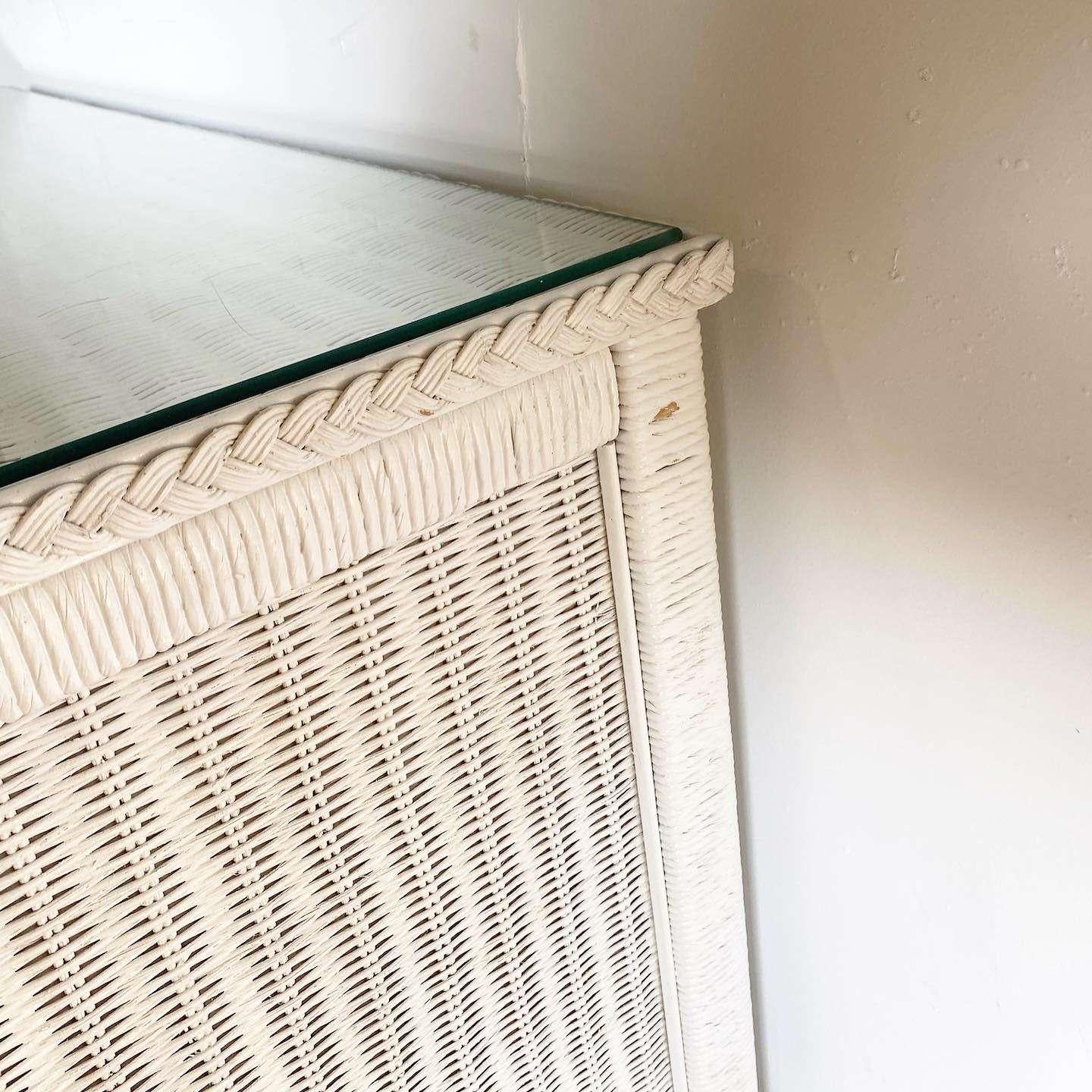 Boho Chic White Wicker and Rattan Dresser by Henry Link 1