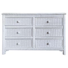Used Boho Chic White Wicker and Rattan Dresser by Henry Link