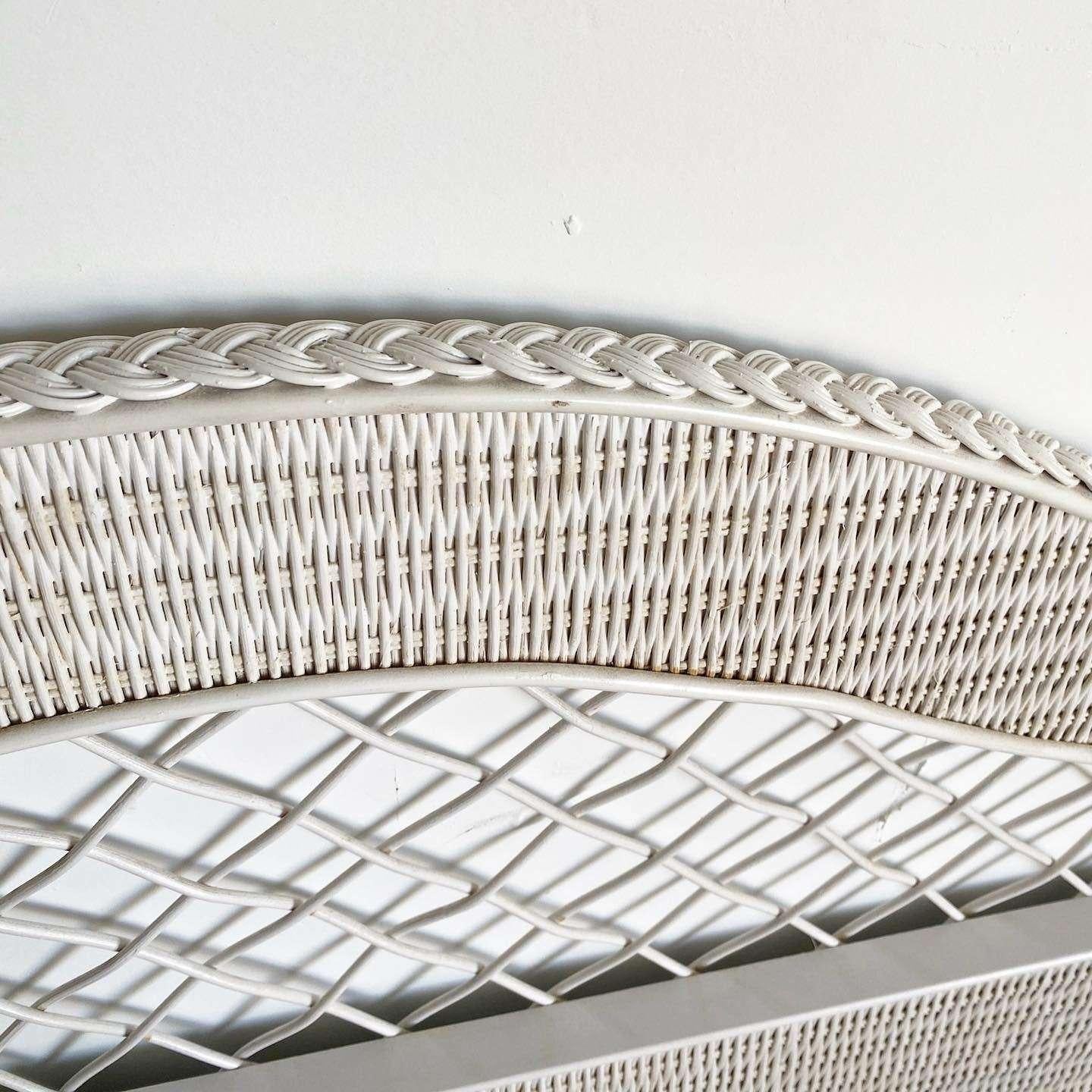 American Boho Chic White Wicker Headboard by Henry Link For Sale