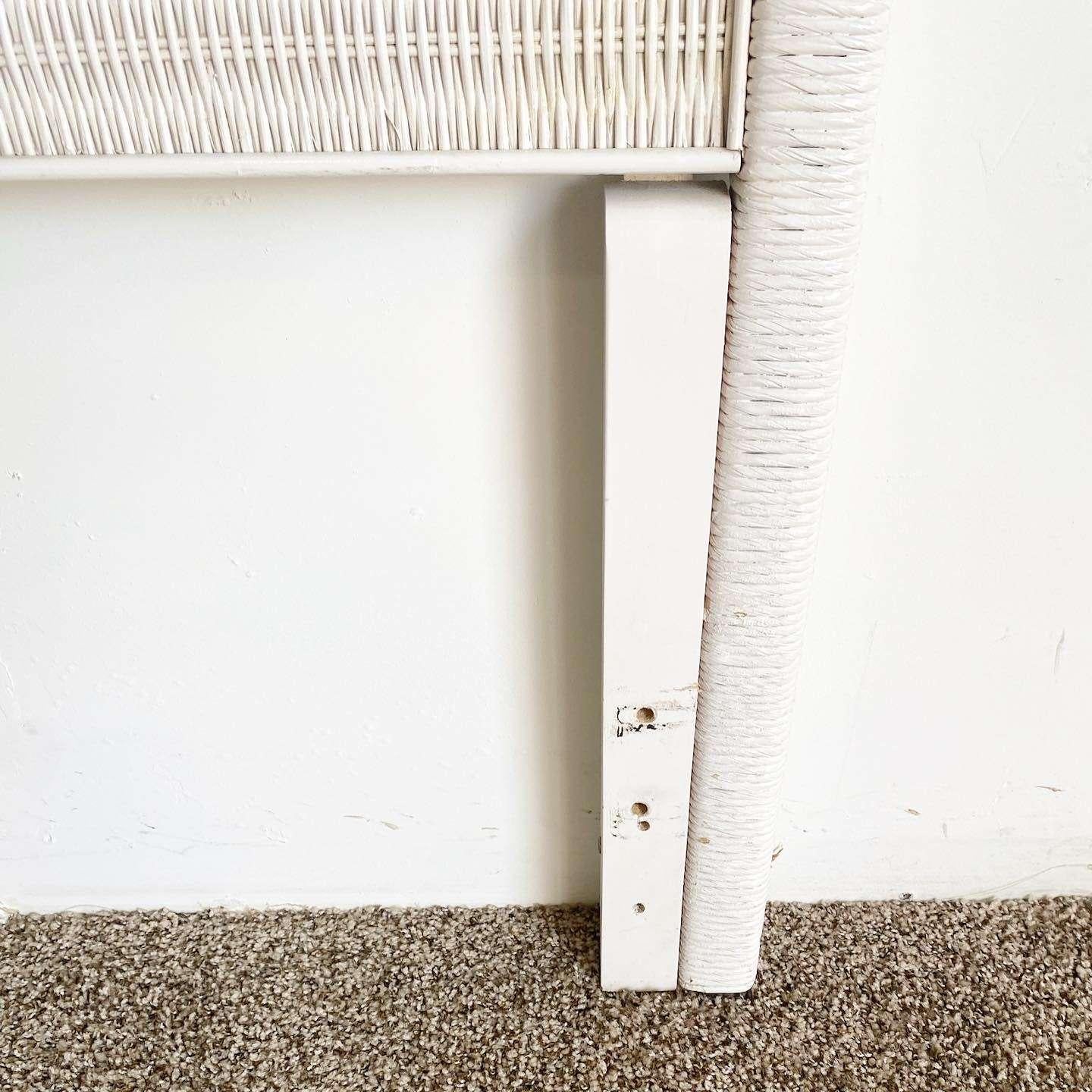Boho Chic White Wicker Headboard by Henry Link For Sale 1