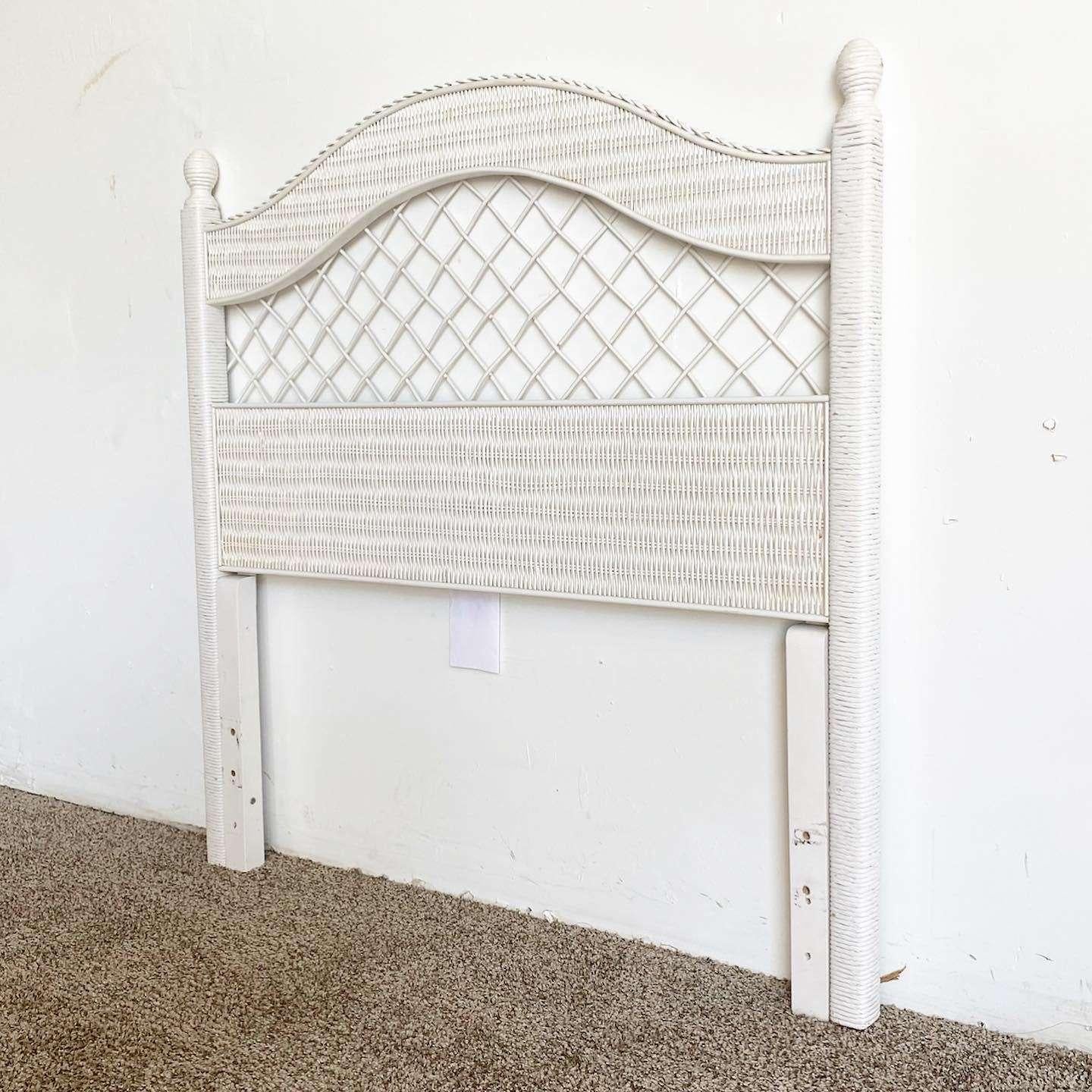 Boho Chic White Wicker Headboard by Henry Link For Sale 2