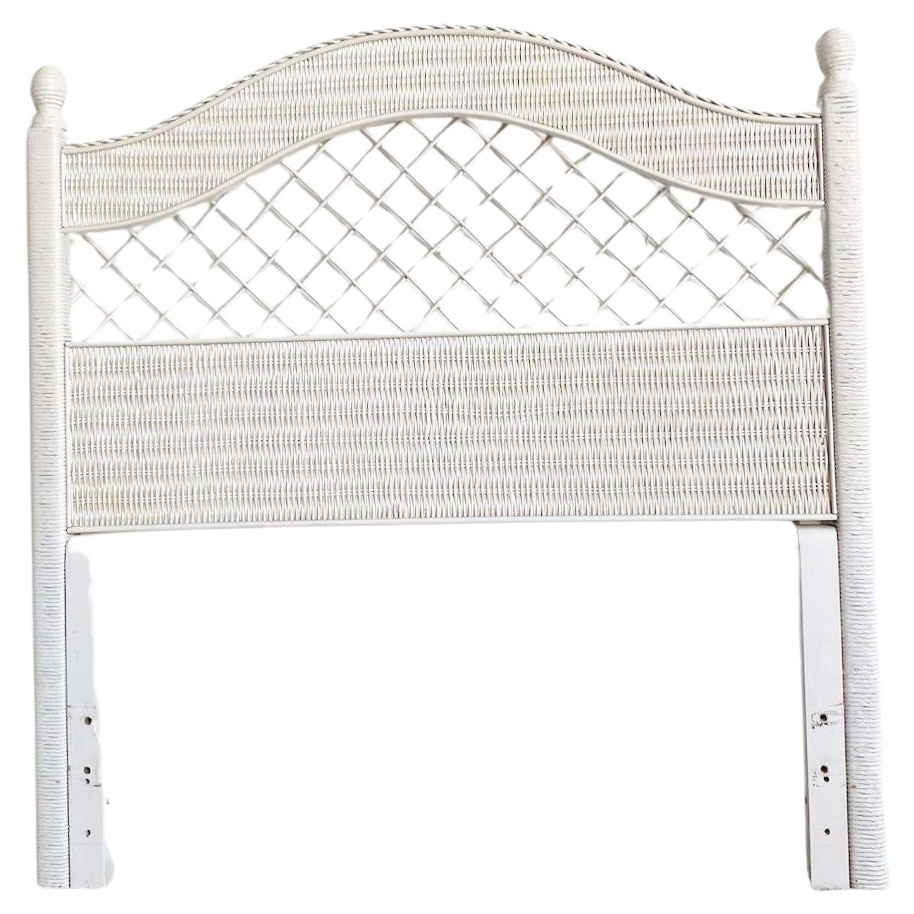 Boho Chic White Wicker Headboard by Henry Link