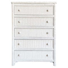 Boho Chic White Wicker Highboy Dresser by Henry Link - 5 Drawers