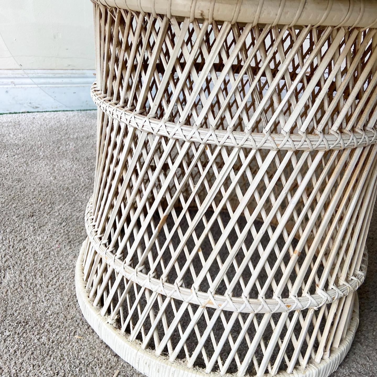white wicker table with glass top