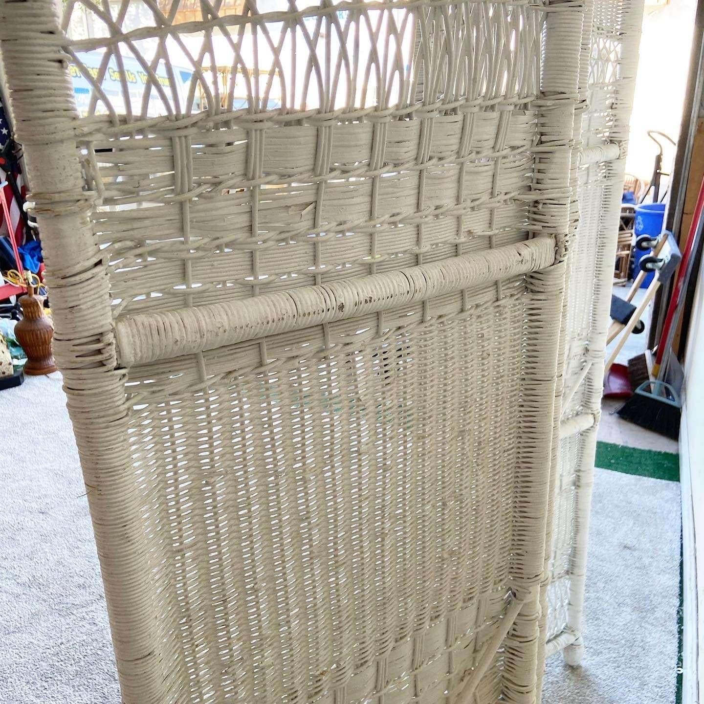 Late 20th Century Boho Chic White Wicker Room Divider/Screen