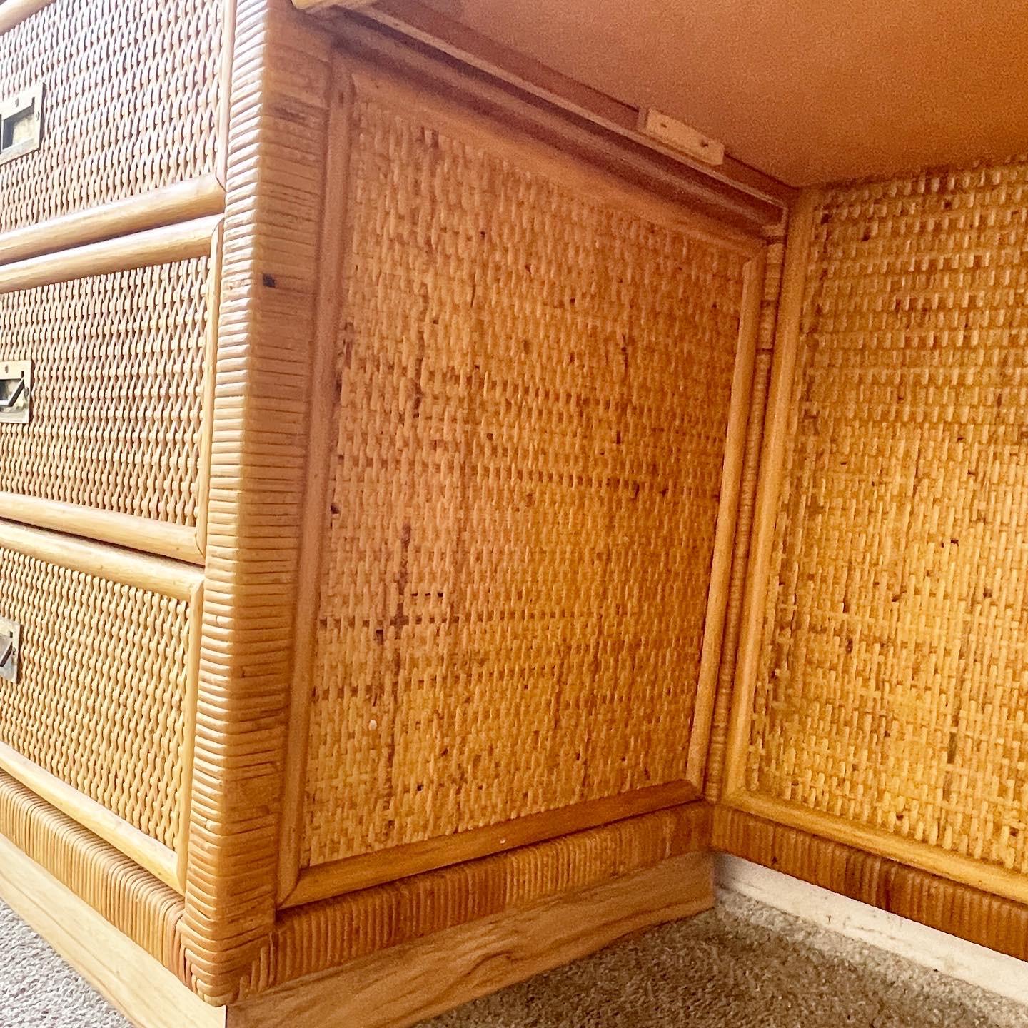 Boho Chic Wicker and Rattan Desk With Woodgrain Laminate For Sale at