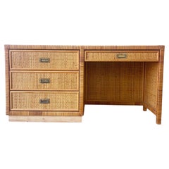 Boho Chic Wicker and Rattan Desk With Woodgrain Laminate