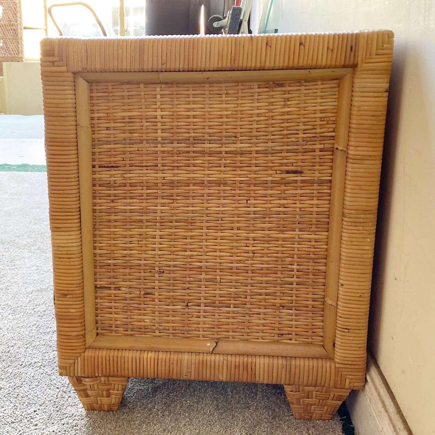 Boho Chic Wicker and Rattan Nightstand In Good Condition For Sale In Delray Beach, FL