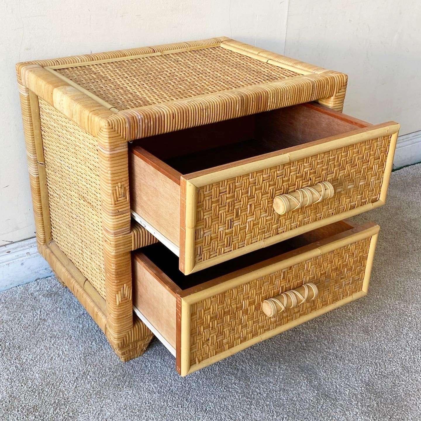 Boho Chic Wicker and Rattan Nightstand For Sale 1