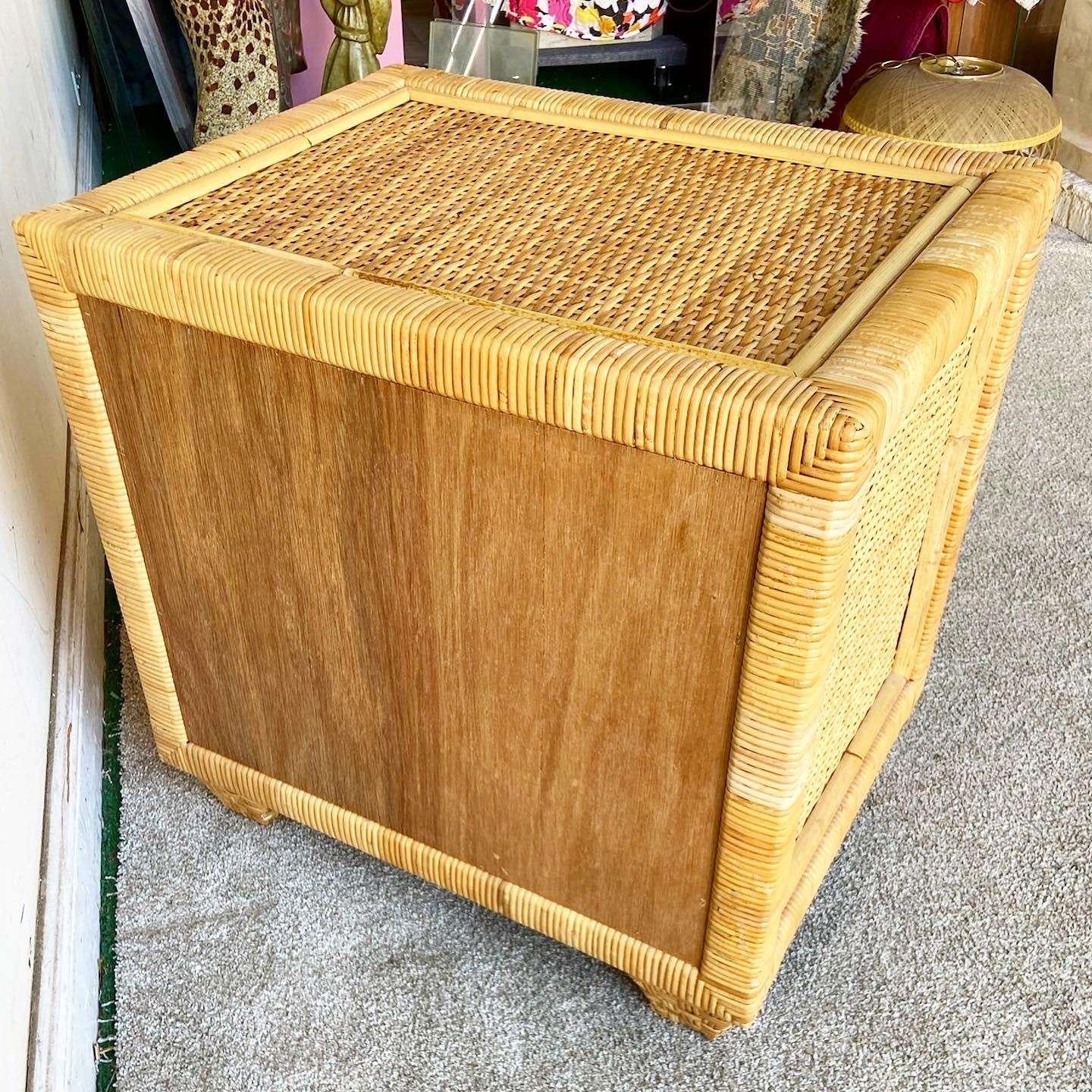 Boho Chic Wicker and Rattan Nightstand For Sale 2