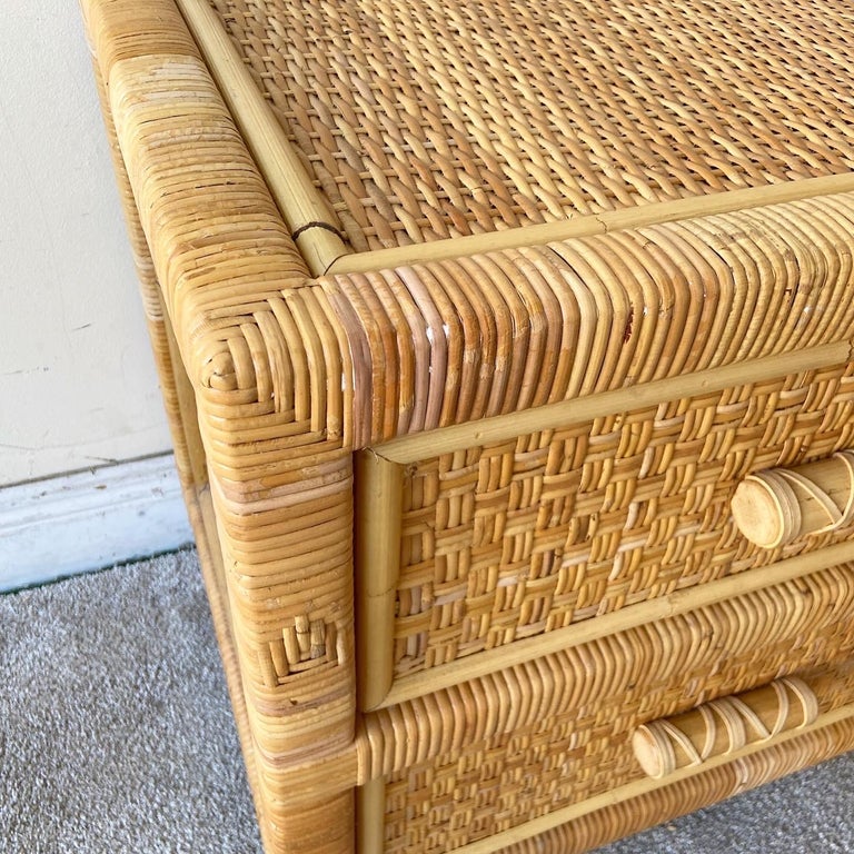 Boho Chic Wicker and Rattan Nightstand For Sale at 1stDibs