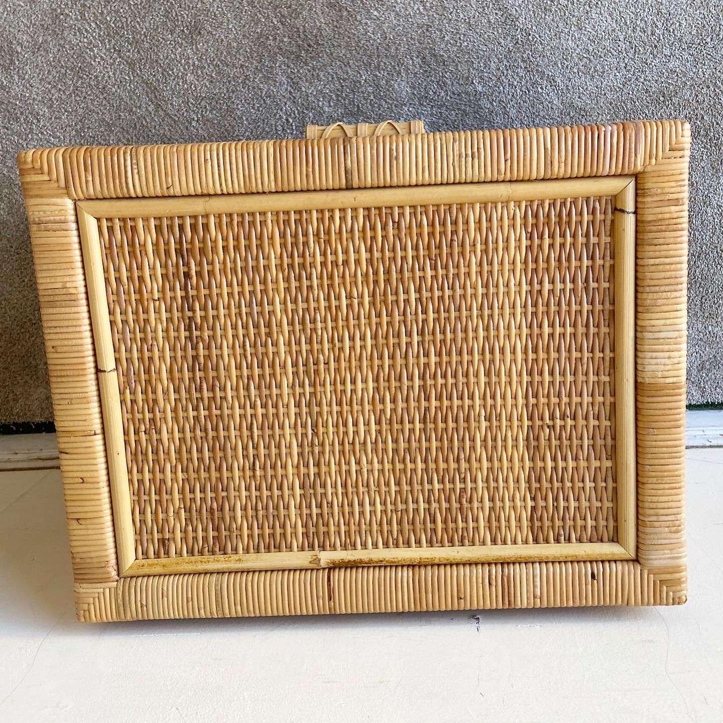 Boho Chic Wicker and Rattan Nightstand For Sale 4