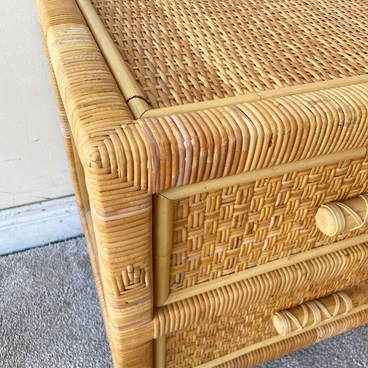 Boho Chic Wicker and Rattan Nightstand For Sale 5