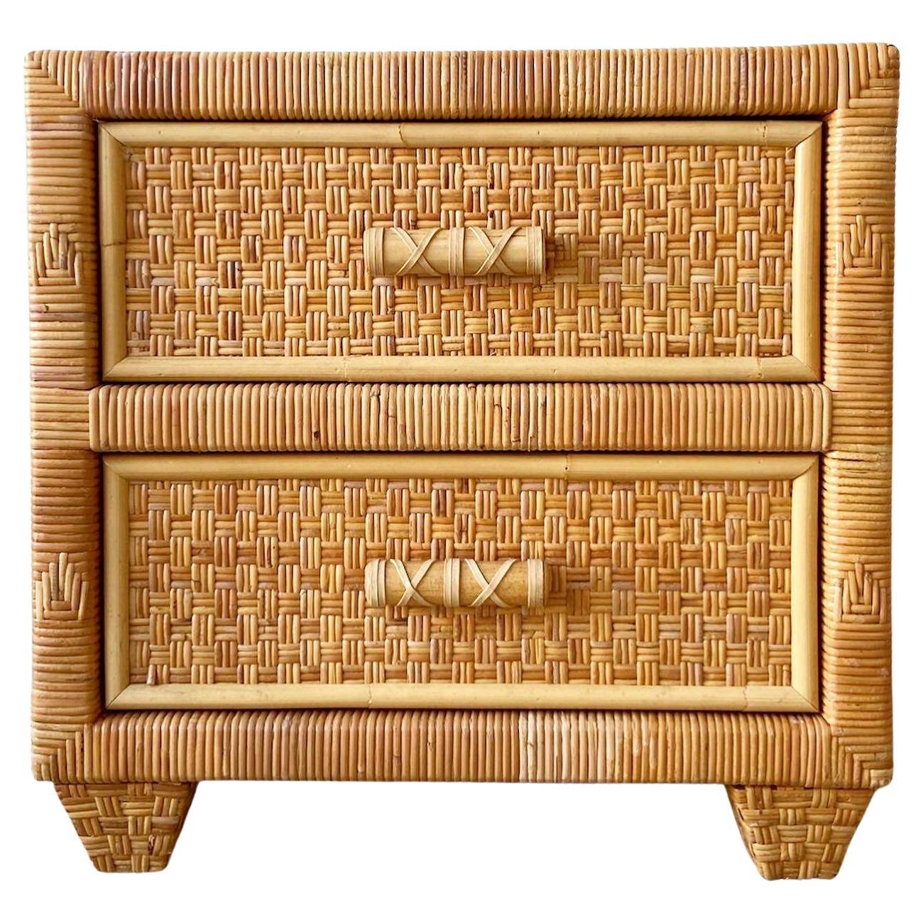 Boho Chic Wicker and Rattan Nightstand For Sale at 1stDibs