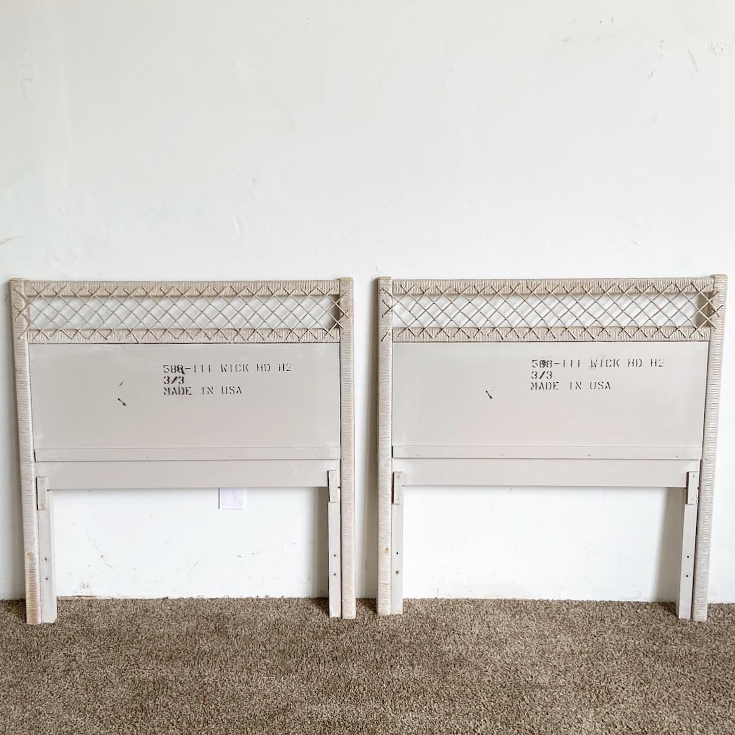 Boho Chic Wicker and Rattan Twin Headboards by Henry Link, a Pair For