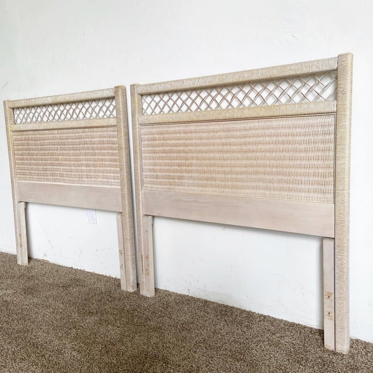 Boho Chic Wicker and Rattan Twin Headboards by Henry Link a Pair For