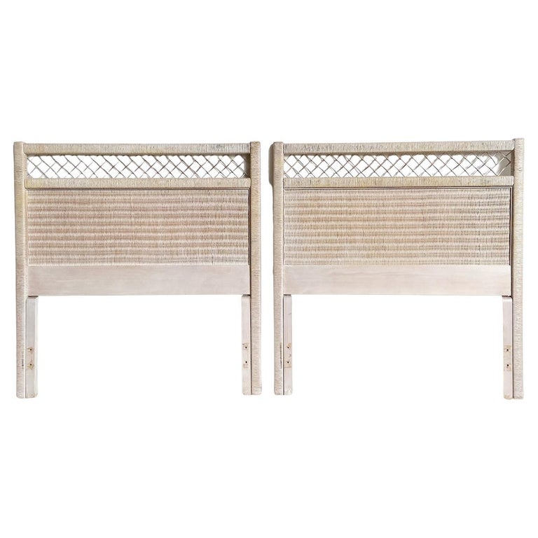 Boho Chic Wicker and Rattan Twin Headboards by Henry Link a Pair For