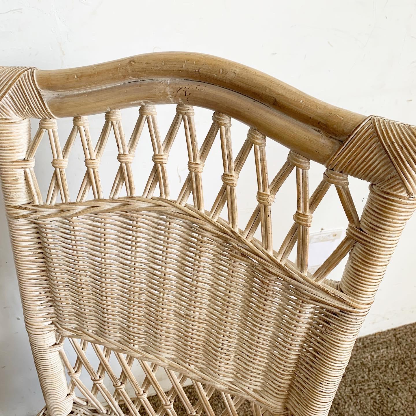 Boho Chic Wicker Bamboo Rattan Dining Chairs - Set of 4 In Good Condition In Delray Beach, FL
