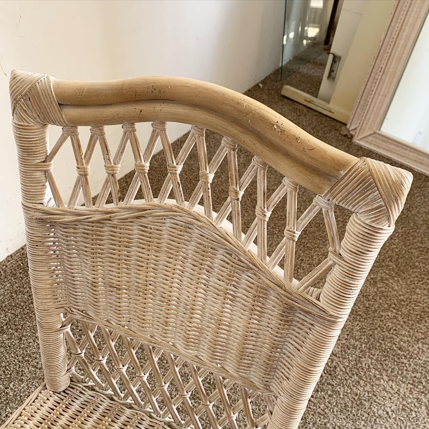 Late 20th Century Boho Chic Wicker Bamboo Rattan Dining Chairs - Set of 4