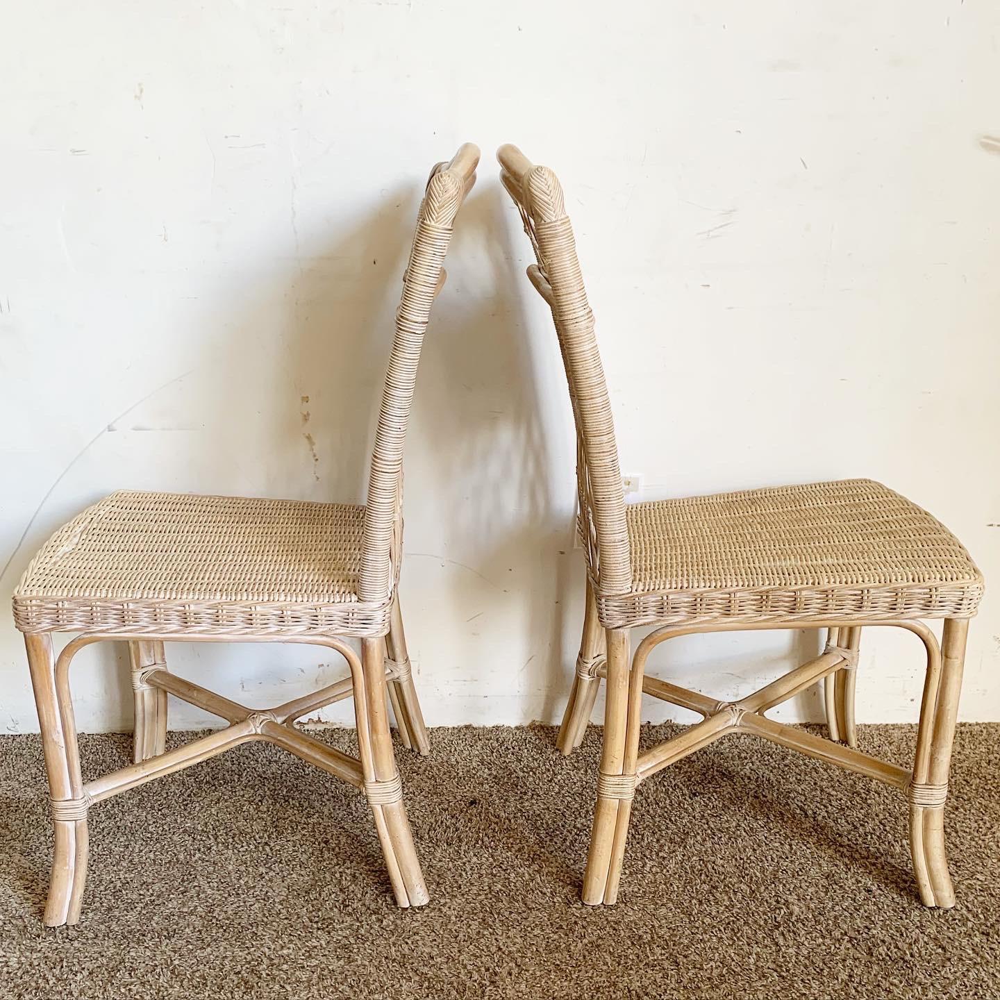 Boho Chic Wicker Bamboo Rattan Dining Chairs - Set of 4 3