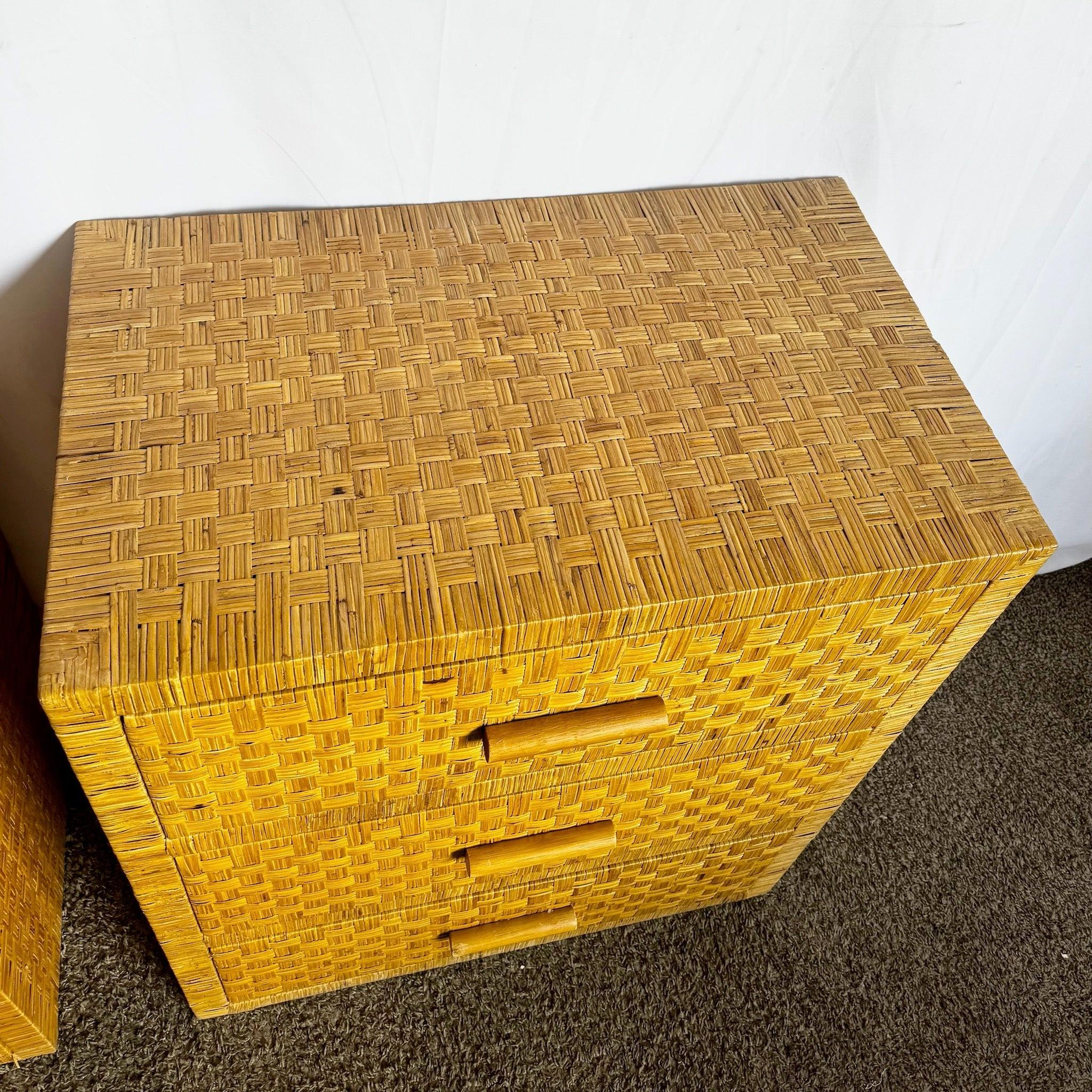 Contemporary Boho Chic Wicker Chests of Drawers - A Pair For Sale