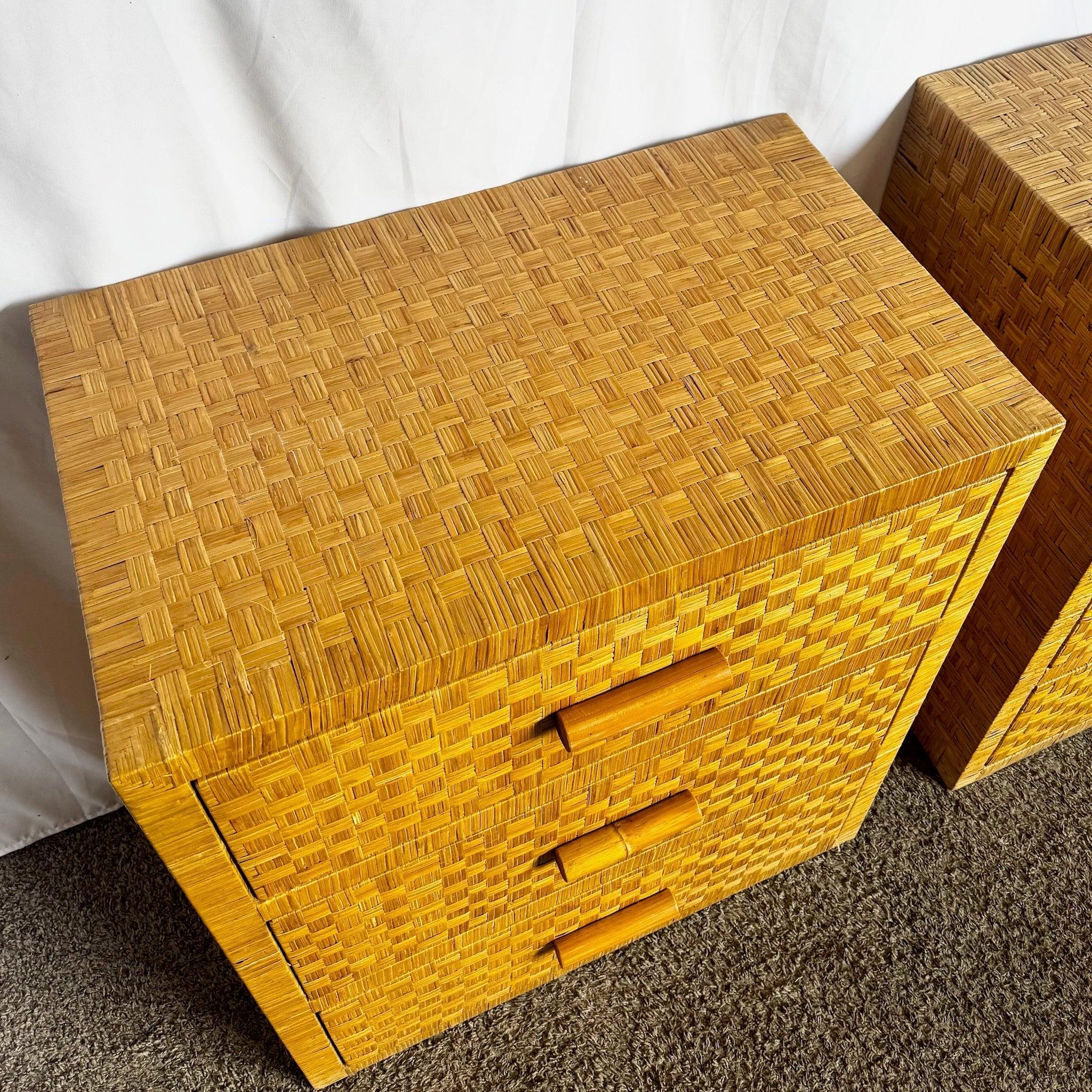 Boho Chic Wicker Chests of Drawers - A Pair For Sale 1