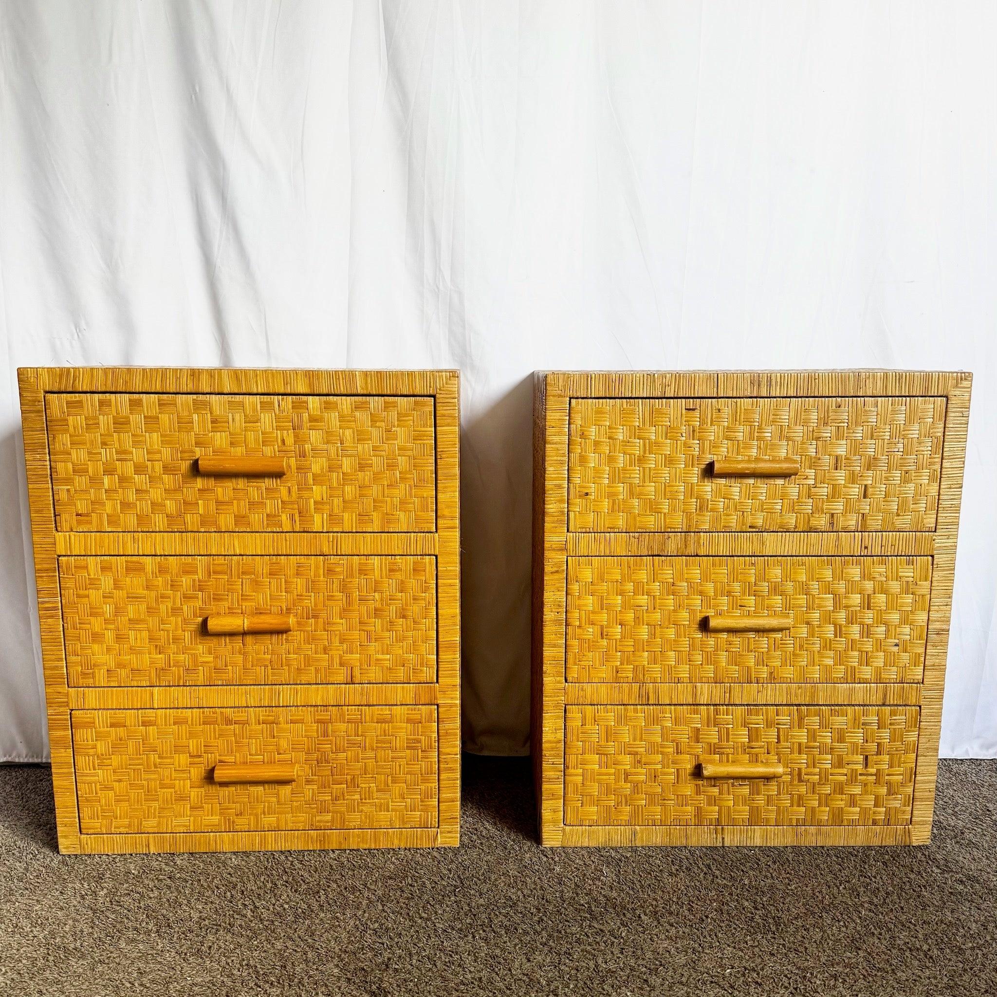 Boho Chic Wicker Chests of Drawers - A Pair For Sale 2