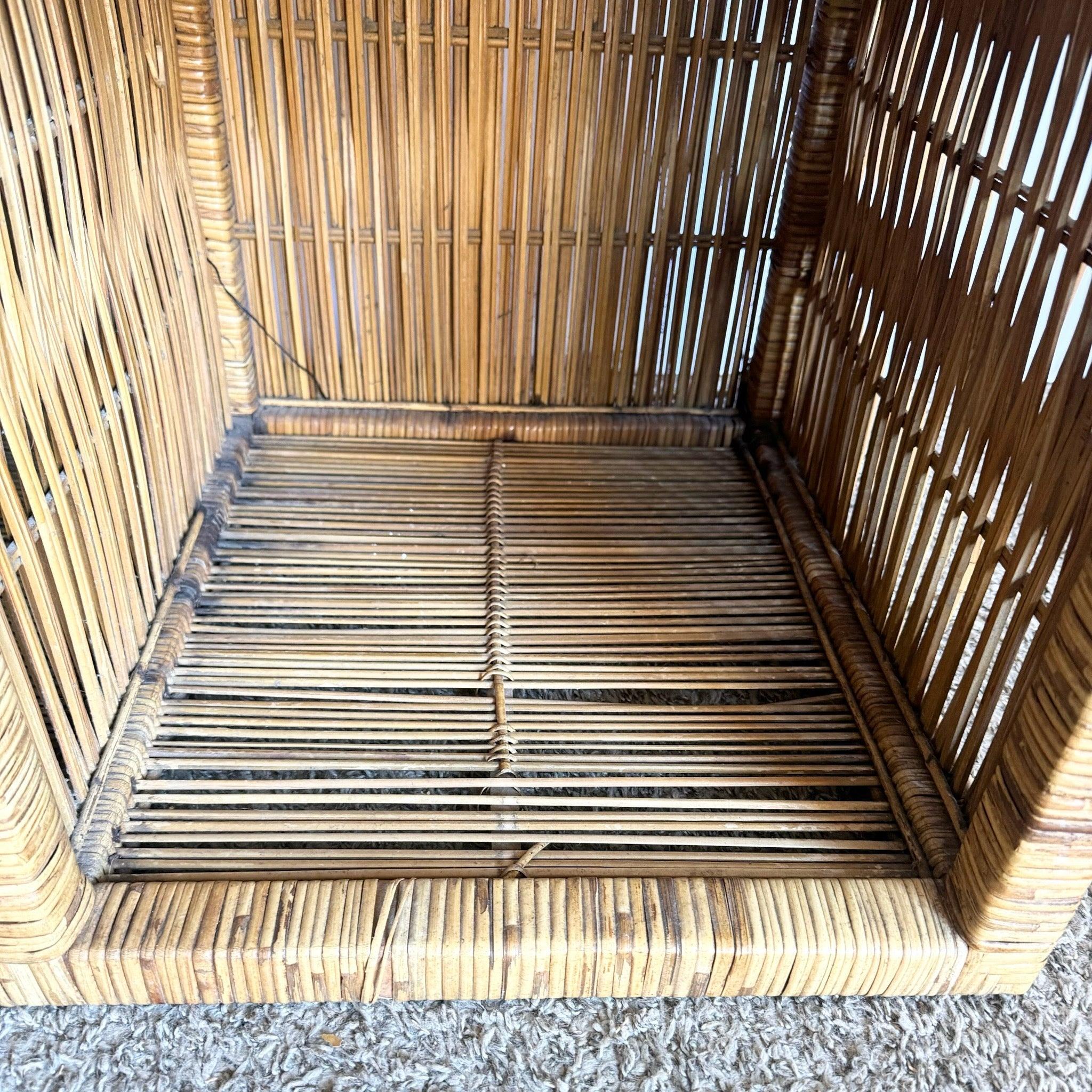 Boho Chic Wicker Credenza Buffet With Gold Knobs For Sale 3