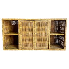 Boho Chic Wicker Credenza Buffet With Gold Knobs