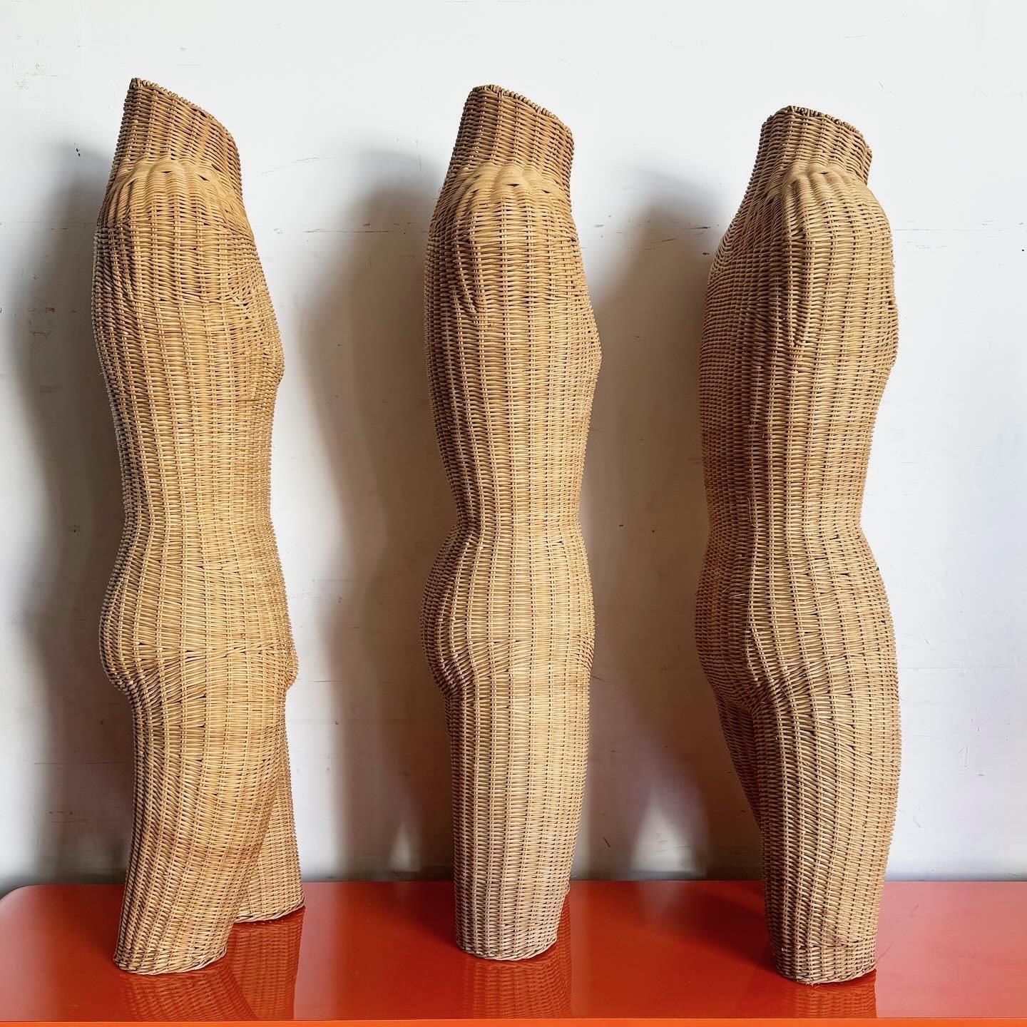 Boho Chic Wicker Male Mannequin Sculptures - Set of 3 In Good Condition In Delray Beach, FL