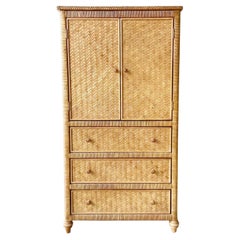 Boho Chic Wicker Rattan Armoire, 3 Drawers