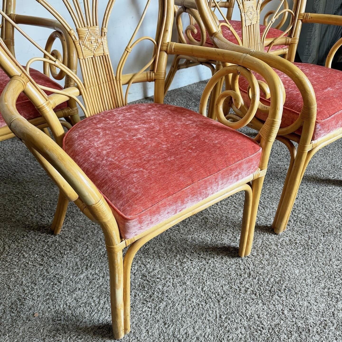 Boho Chic Wicker-Rattan-Sessel mit Ballonrückenlehne und Wirbel-Sesseln - 4er-Set (Indonesisch) im Angebot