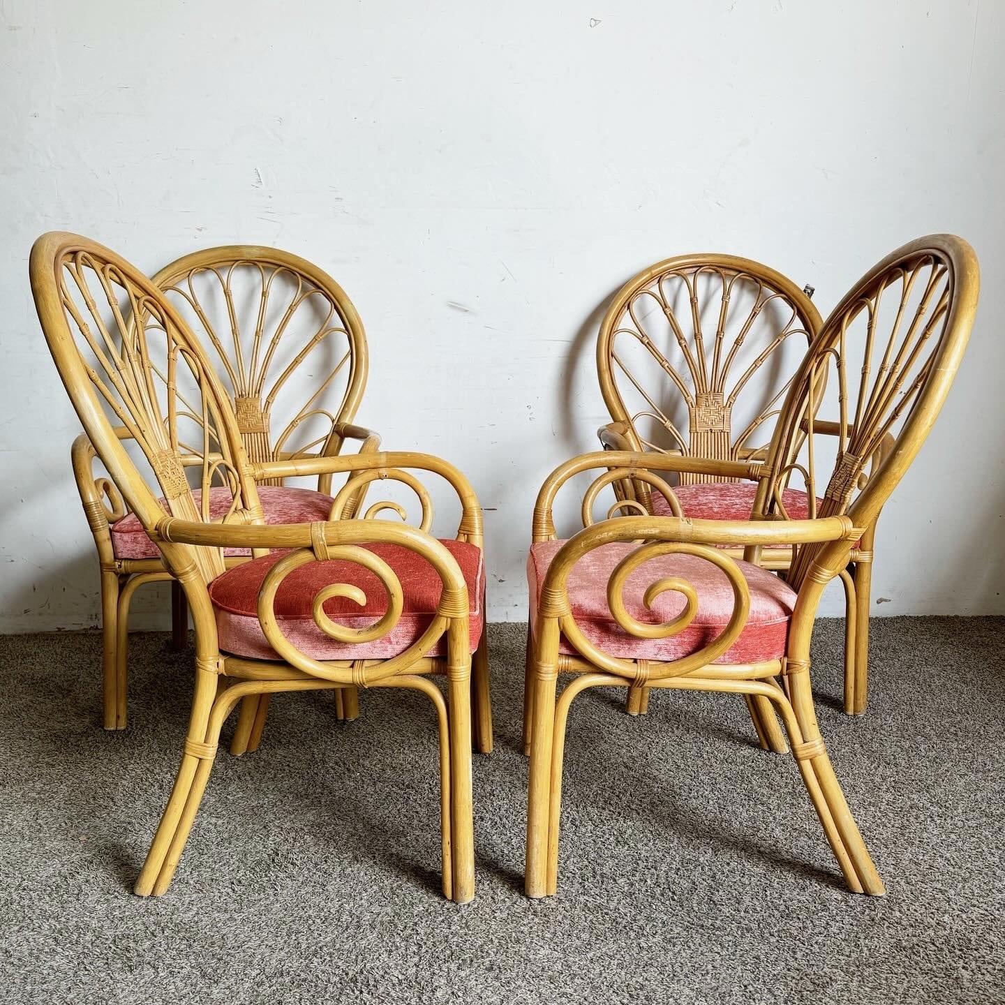Boho Chic Wicker-Rattan-Sessel mit Ballonrückenlehne und Wirbel-Sesseln - 4er-Set im Angebot 1